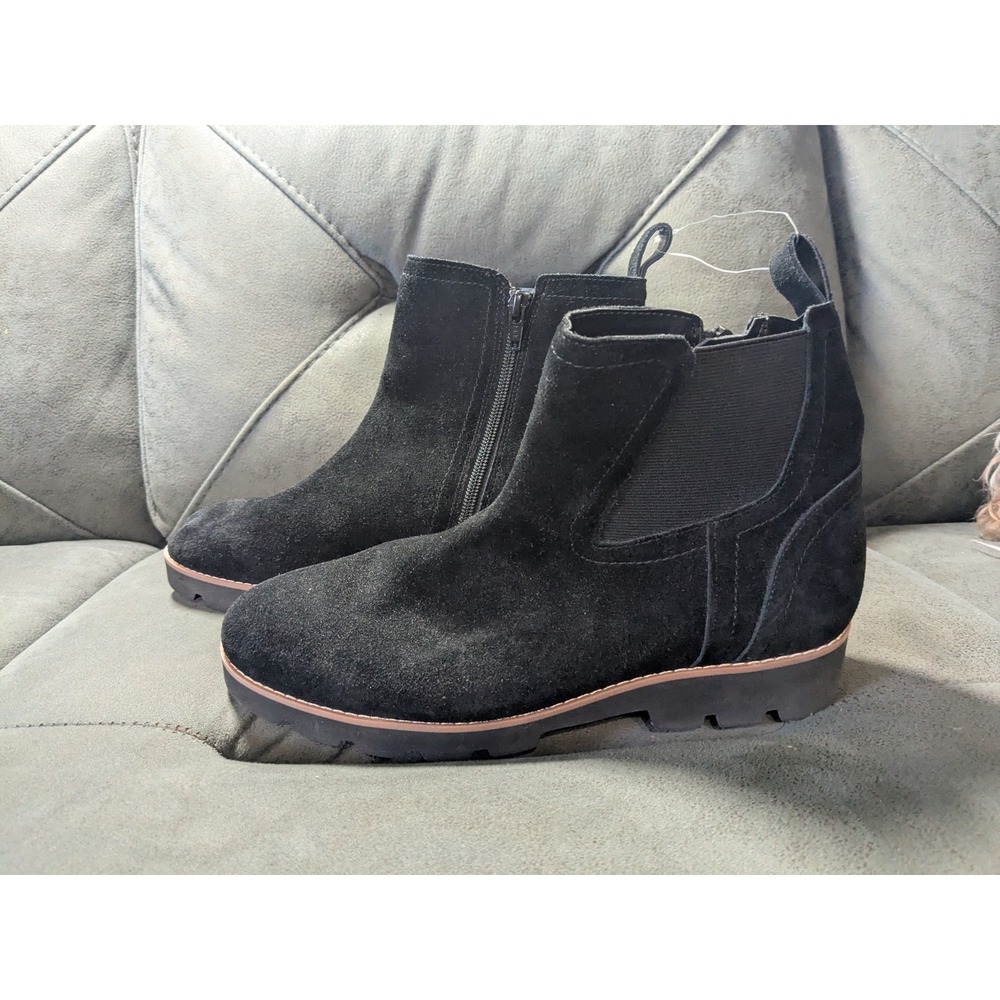 Vionic Brighton Black Suede Water Repellent Chelsea Ankle Boots Womens 9.5 Lug